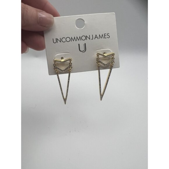 Uncommon James Dime Earrings Gold V Drop Crystal Pave Statement Studs NWT - Picture 5 of 5